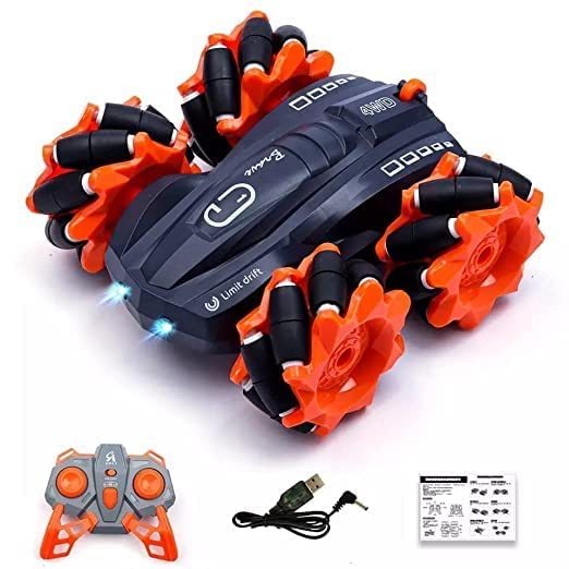 T-166 - Extreme Drift Mecannum Remote Control Toy Car 2.4GHz with Colorful Lights for Kids (Black & Orange)