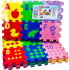 T-135 -36pcs Alphabet Mini Puzzle Foam Mat for Kids, Interlocking Learning Alphabet and Number Mat Puzzle for Kids with Pictures