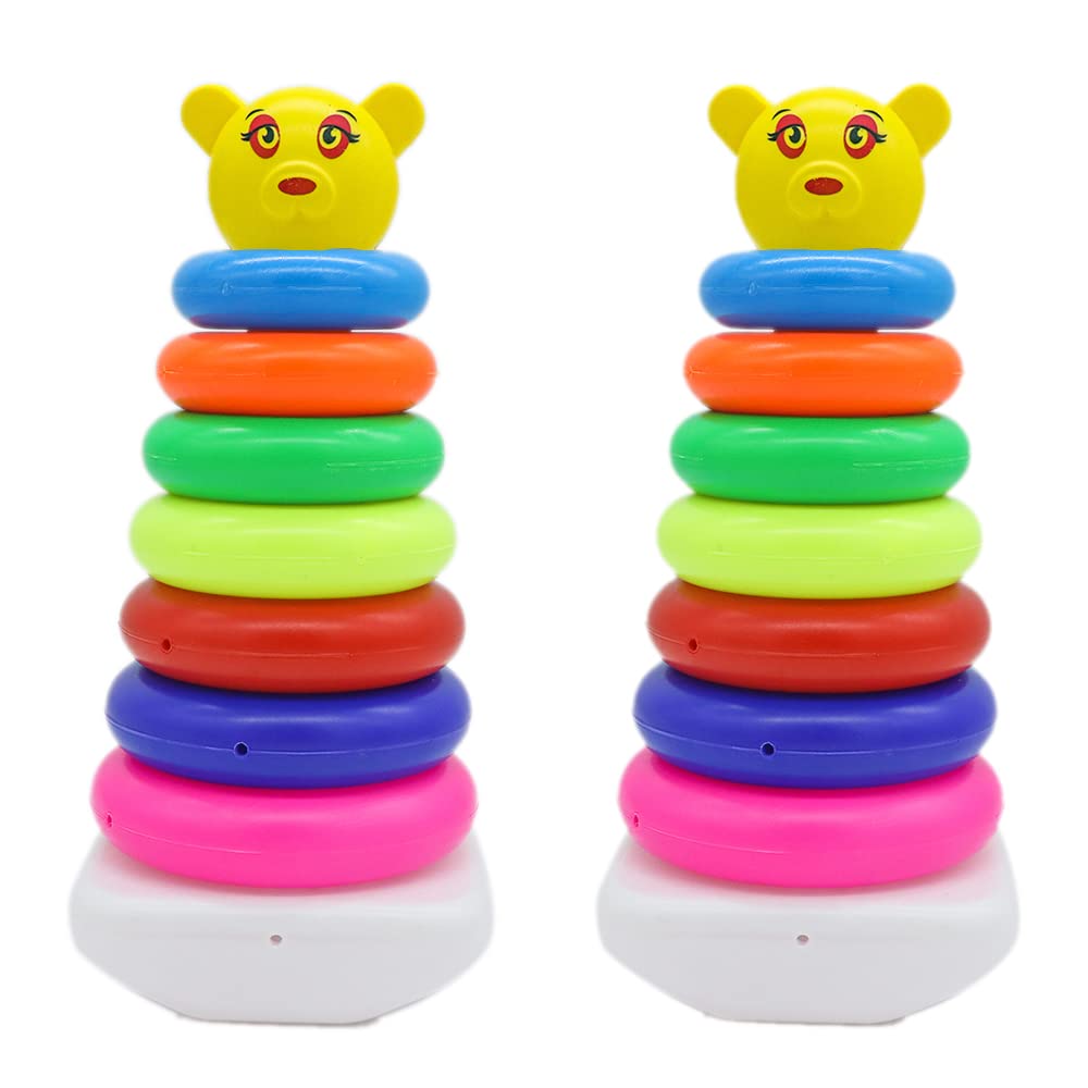 T-103 - Teddy Rings-Junior Smiley Stacking Colorful 7 Combo for Kids with Play Set Toy, Brain Development Toy for Kids, Best Gift for Baby Boys and Girls- Multi Color