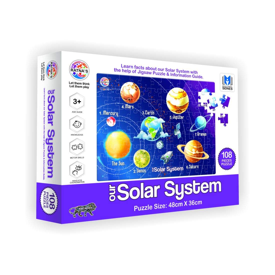 T-124 - RATNA'S Solar System Jigsaw for Kids 108 Pieces Jigsaw Puzzle with A 12 Page Information Guide