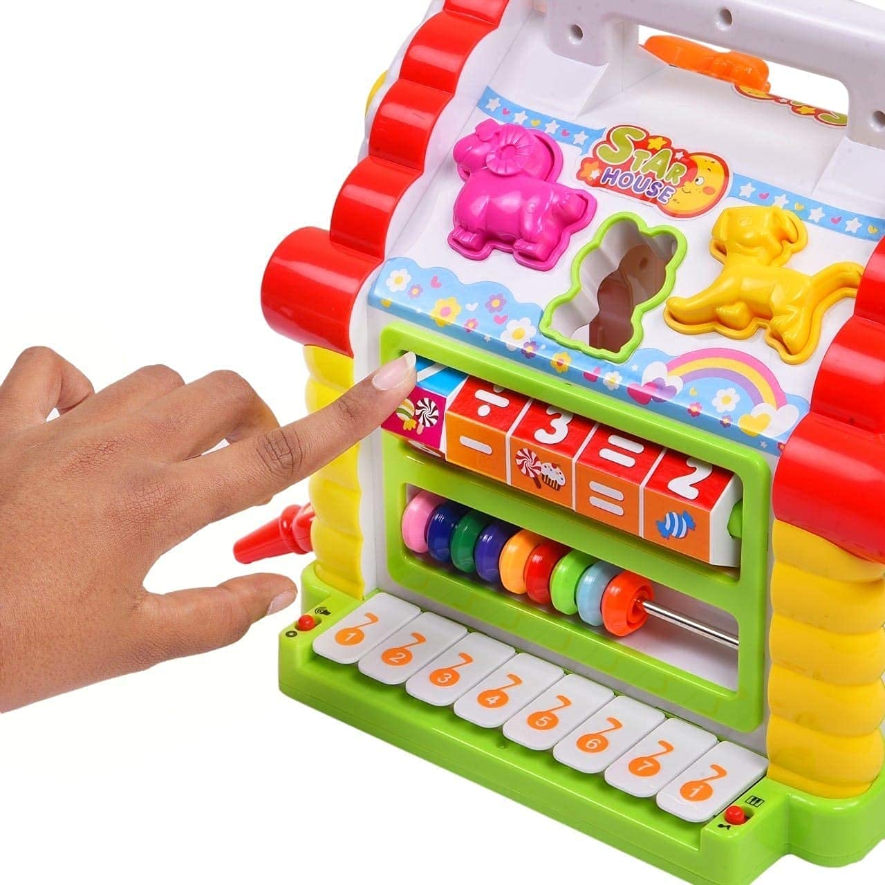 T-102 - Hola House Party Educational Toys, Baby House with Shape Sorters, Musical Piano Keys, Counting Math Beads Blocks Activity Play Cube for Children Baby, Boys and Girls(Multi Color)