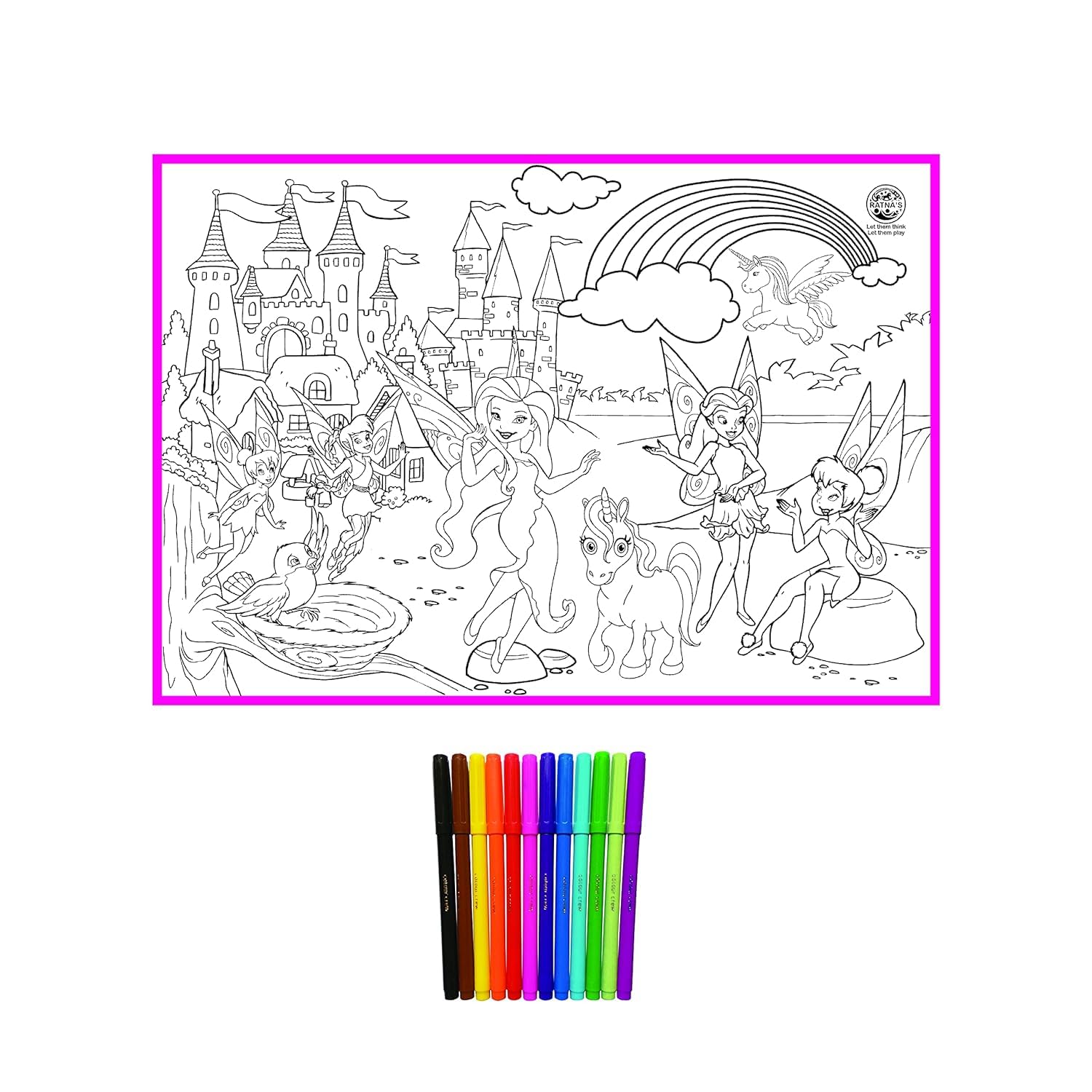 T-123-2 - My Colouring Mat for Kids Reusable and Washable. Big Mat for Colouring. Mat Size(40 Inches X 27 Inches) (Fairies Theme)