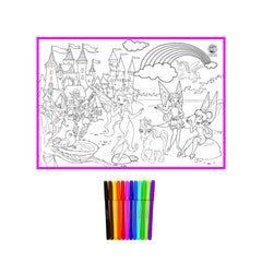 T-123-2 - My Colouring Mat for Kids Reusable and Washable. Big Mat for Colouring. Mat Size(40 Inches X 27 Inches) (Fairies Theme)