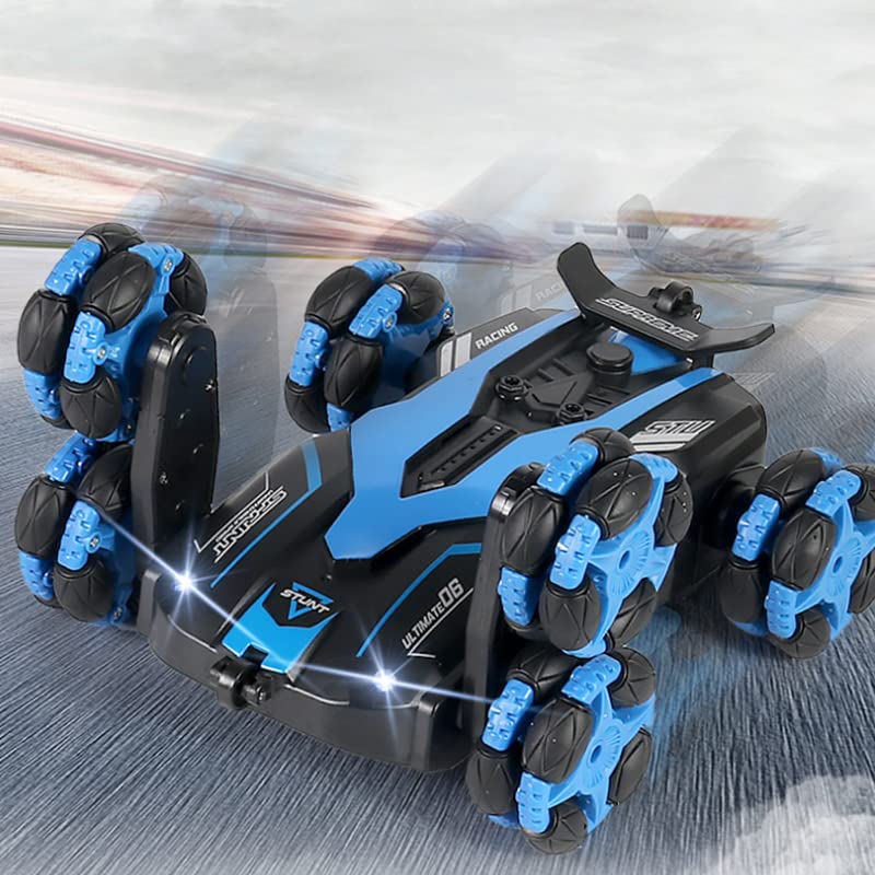 T-165 - 6 Wheel Remote Control Laser Stunt Car 2.4G Off-Road High Speed Telescopic RC Truck Double Sided with 360° Rotating Twisting Drift Car Toy for Kids (BLUE colour)