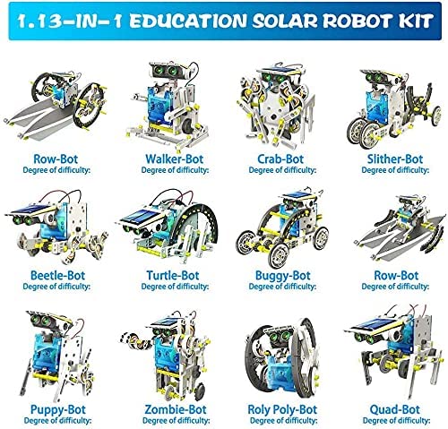 T-118 - Solar Powered 13-in-1 Solar Robots Learning Educational Toys Kit Charged by The Sun Kids DIY Solar Robotices Build Science Experiment Kit Birthday Gifts Game Toys for 8-12 Years Boys and Girls