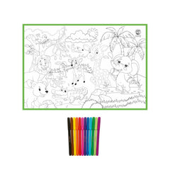 T-123-1 - Ratna's My Coloring Mat Jungle Printed Mat of Size 40 x 27 Inches, Washable & Reusable Colouring Kit for Kids 3+ Years