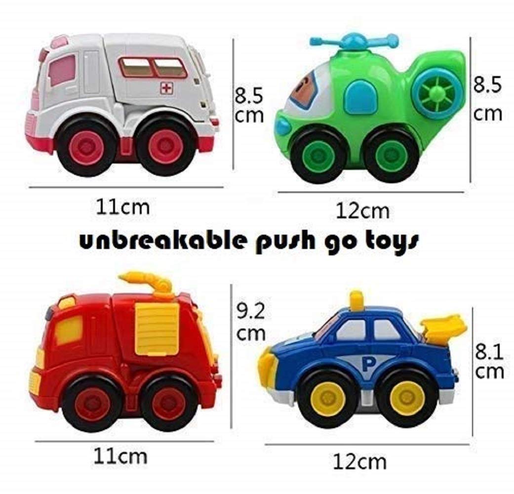 T-109 - Attractive Unbreakable Automobile Friction Powered Pull Back Car Truck Emergency Vehicles Toy Set for Kids - 4 Toys Ambulance, Fire Truck, Helicoptor .