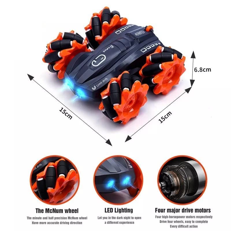 T-166 - Extreme Drift Mecannum Remote Control Toy Car 2.4GHz with Colorful Lights for Kids (Black & Orange)