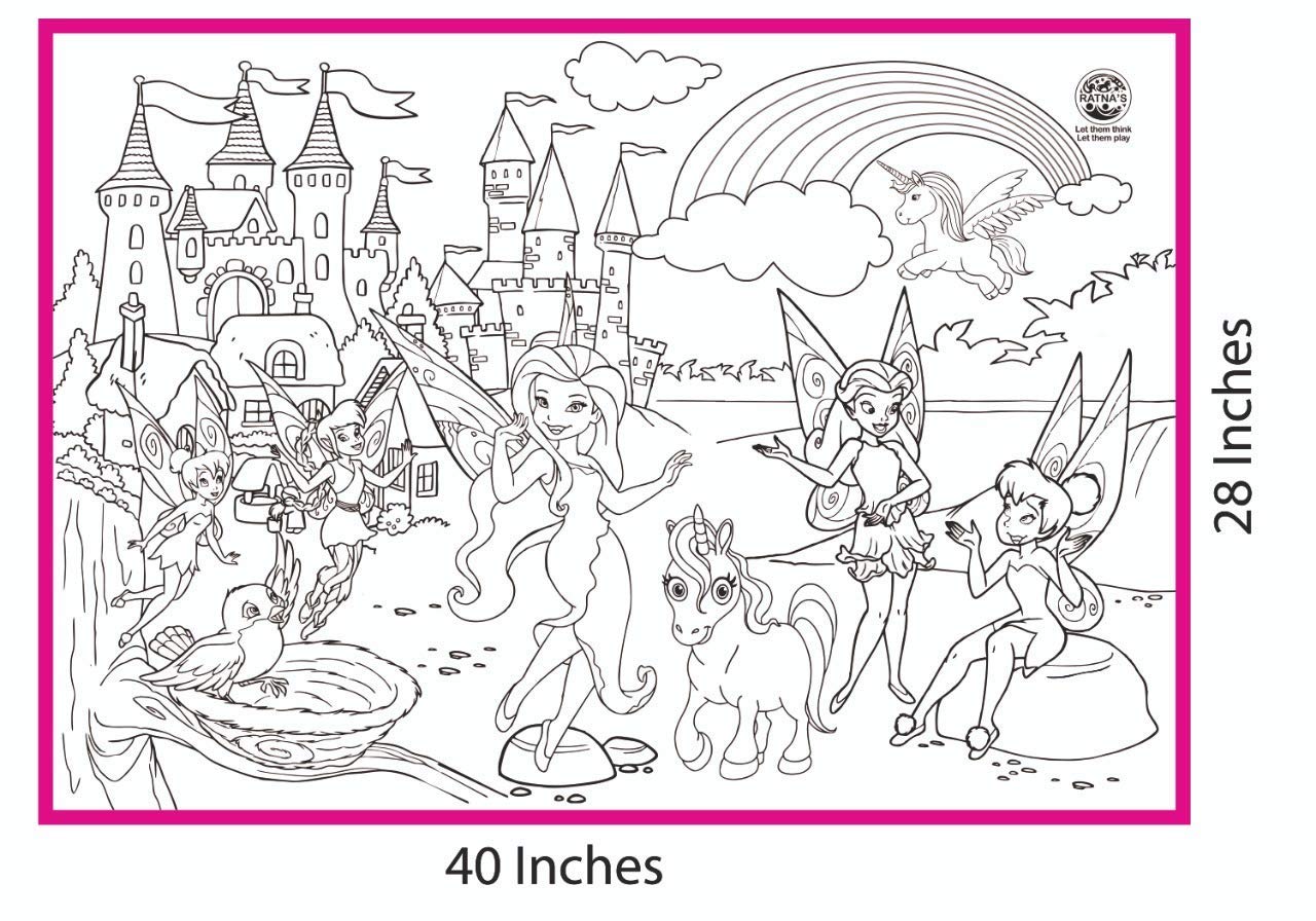 T-123-2 - My Colouring Mat for Kids Reusable and Washable. Big Mat for Colouring. Mat Size(40 Inches X 27 Inches) (Fairies Theme)