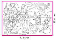 T-123-2 - My Colouring Mat for Kids Reusable and Washable. Big Mat for Colouring. Mat Size(40 Inches X 27 Inches) (Fairies Theme)