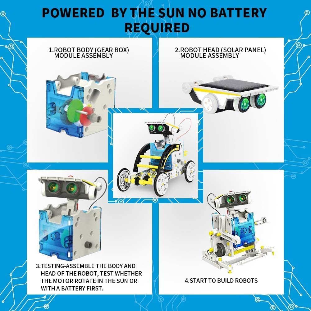 T-118 - Solar Powered 13-in-1 Solar Robots Learning Educational Toys Kit Charged by The Sun Kids DIY Solar Robotices Build Science Experiment Kit Birthday Gifts Game Toys for 8-12 Years Boys and Girls