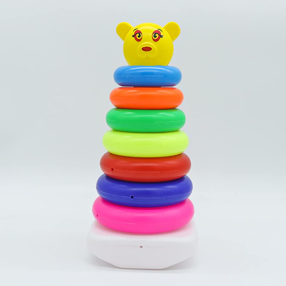 T-103 - Teddy Rings-Junior Smiley Stacking Colorful 7 Combo for Kids with Play Set Toy, Brain Development Toy for Kids, Best Gift for Baby Boys and Girls- Multi Color