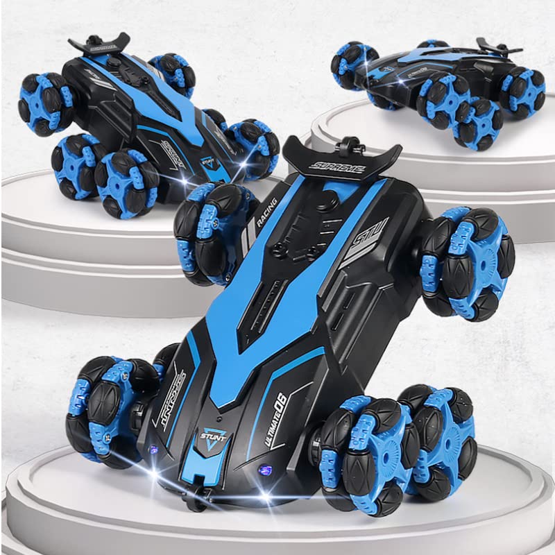 T-165 - 6 Wheel Remote Control Laser Stunt Car 2.4G Off-Road High Speed Telescopic RC Truck Double Sided with 360° Rotating Twisting Drift Car Toy for Kids (BLUE colour)