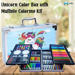 T-110-2 - Deluxe Art Set Box & Drawing Kit with Crayons, Oil Pastels, Colored Pencil Deluxe Gift Art (145 Pcs Art Set -Pink unicon)