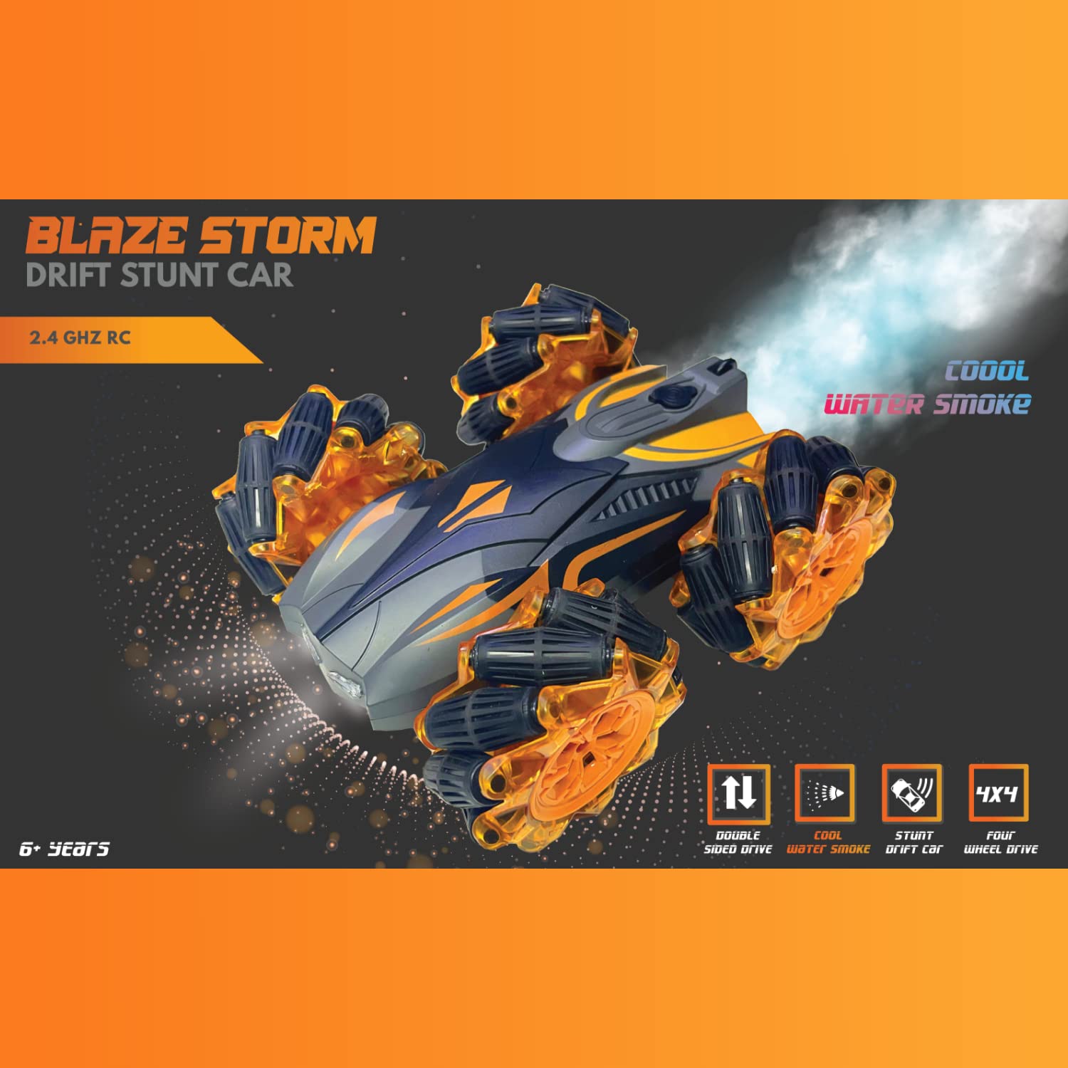 T-164 - ELECTROBOTIC Remote Control Car - Cool Water Smoke Fogger 4WD Double Sided Drive | Off Road High Speed RC Stunt Drift Blaze Storm Car Toys for Kids | Rock Crawler | 4 Wheels | Gift for Boys - Orange