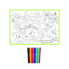 T-123-1 - Ratna's My Coloring Mat Jungle Printed Mat of Size 40 x 27 Inches, Washable & Reusable Colouring Kit for Kids 3+ Years