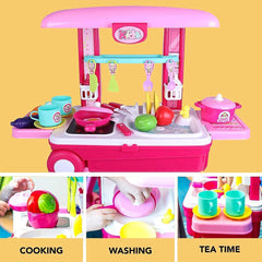 T-106 - Little Chef 2 in 1 Kitchen Play Set, Pretend Play Luggage Kitchen Kit For Kids With Suitcase Trolley Carrycase With Sound - Lights and Accessories Included Multicolor (Kitchen Play Set)