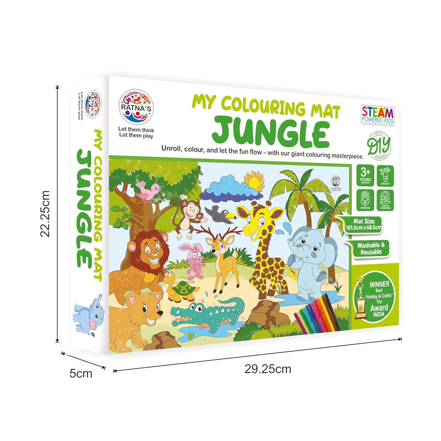 T-123-1 - Ratna's My Coloring Mat Jungle Printed Mat of Size 40 x 27 Inches, Washable & Reusable Colouring Kit for Kids 3+ Years