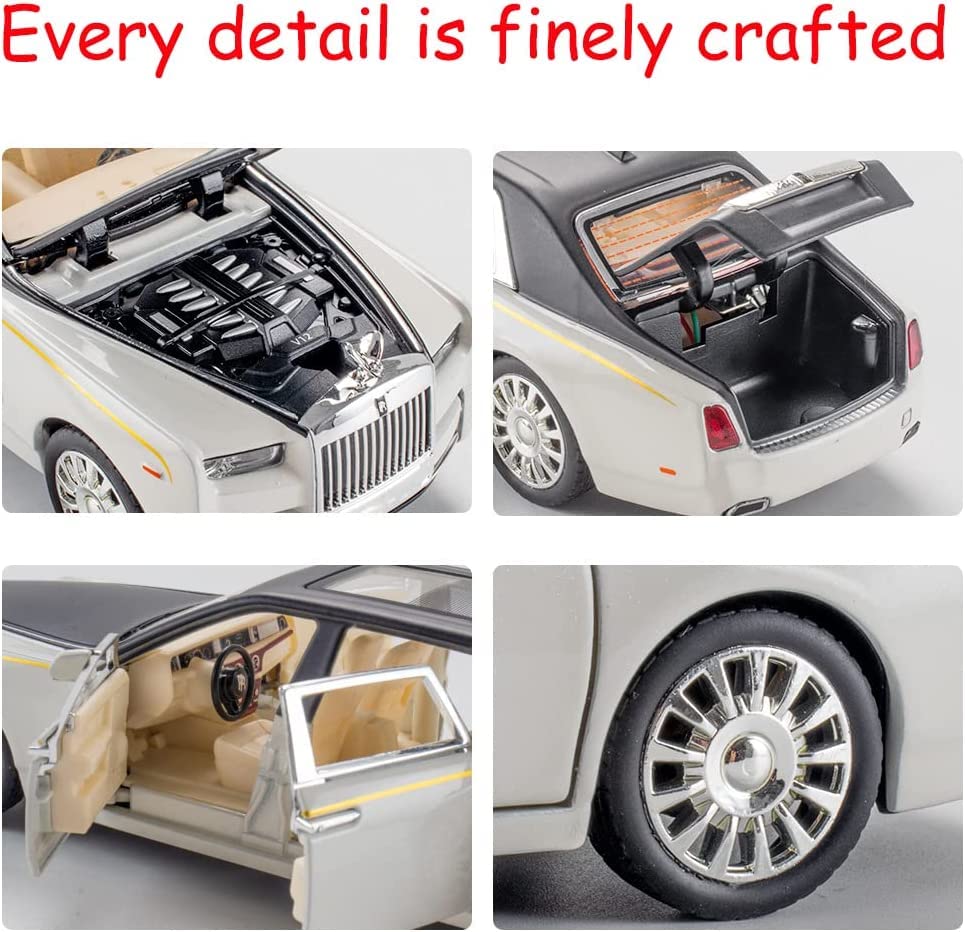 T-141-1 - CHE ZHI 1:24 Scale 2022 Rolls Royce Phantom with 6 Openable Doors, Light & Music for Kids Alloy Collectible Toy Pull Back Vehicles Diecast Model Car (white)