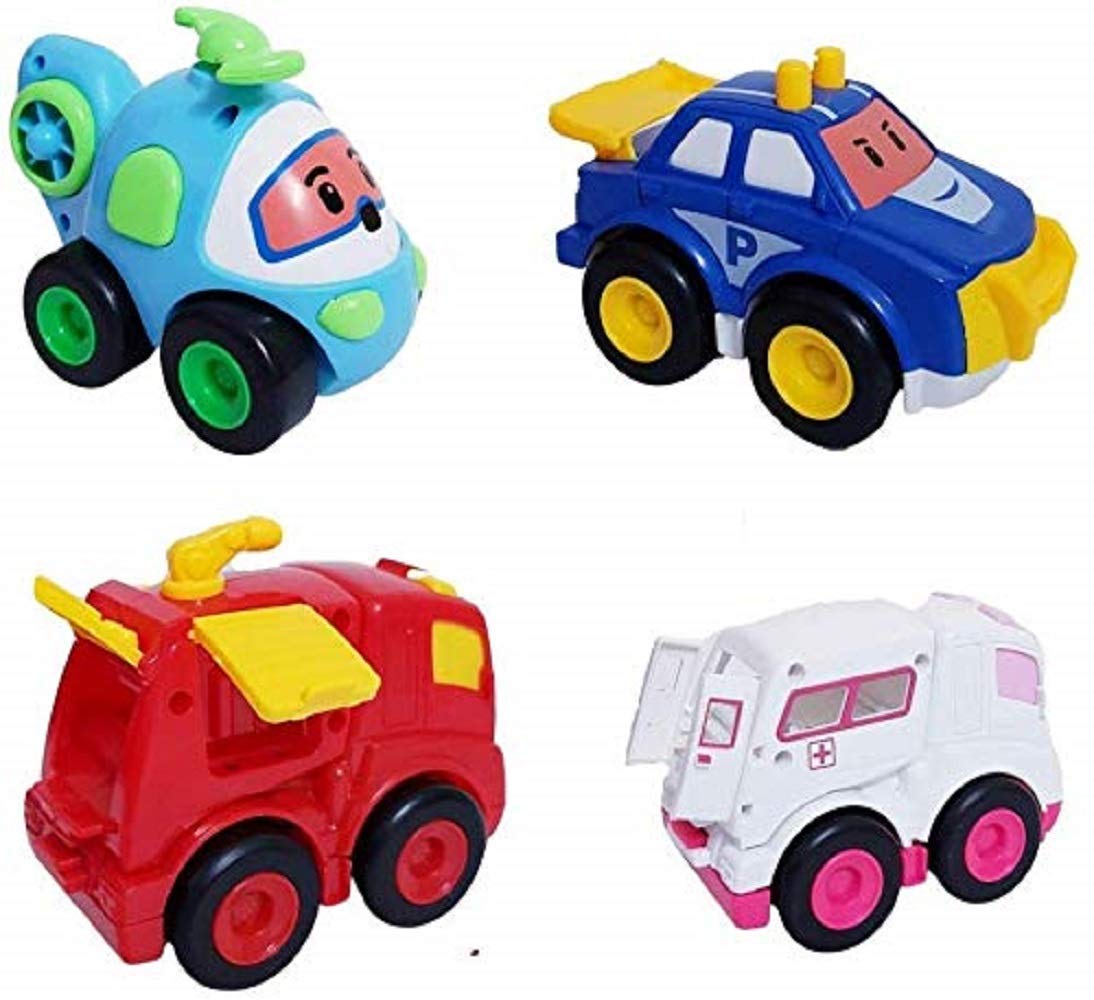 T-109 - Attractive Unbreakable Automobile Friction Powered Pull Back Car Truck Emergency Vehicles Toy Set for Kids - 4 Toys Ambulance, Fire Truck, Helicoptor .