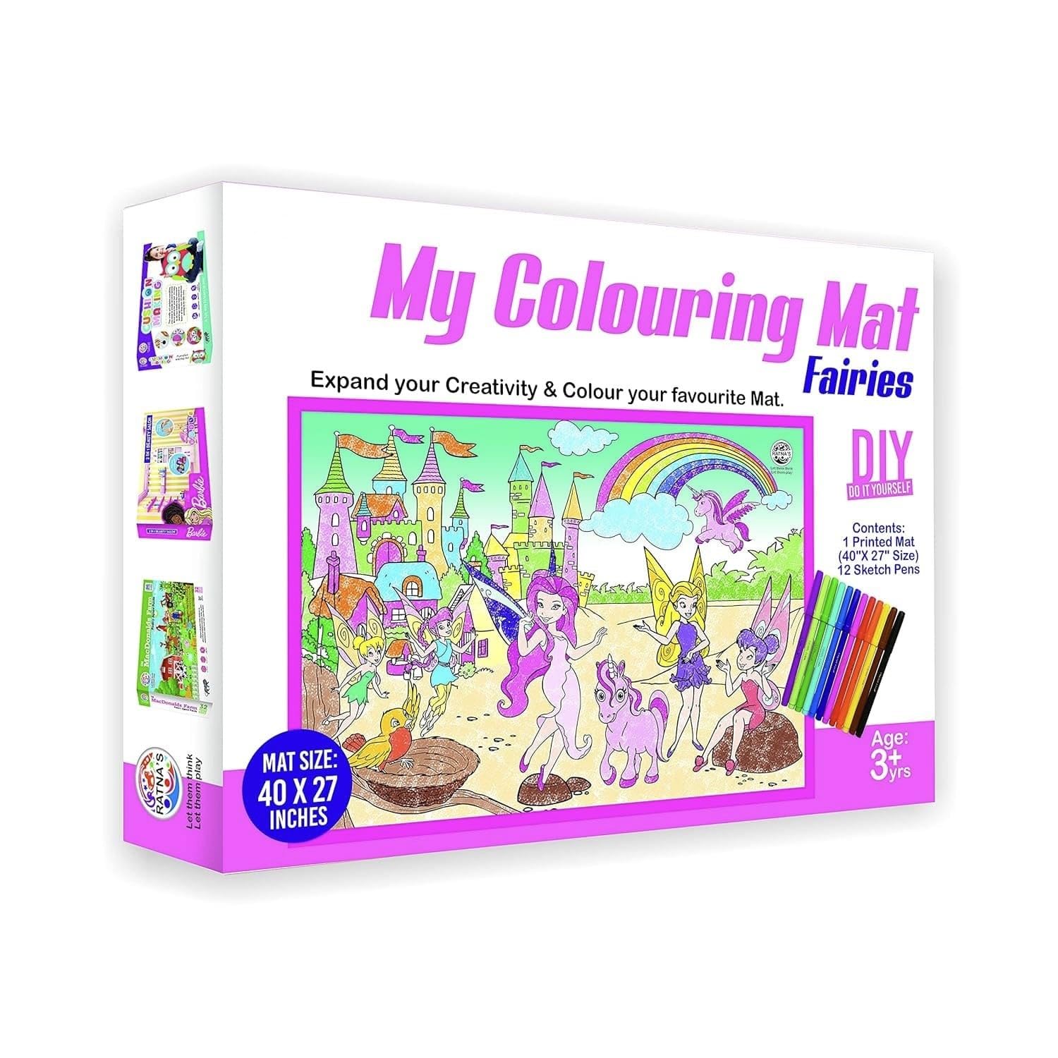 T-123-2 - My Colouring Mat for Kids Reusable and Washable. Big Mat for Colouring. Mat Size(40 Inches X 27 Inches) (Fairies Theme)