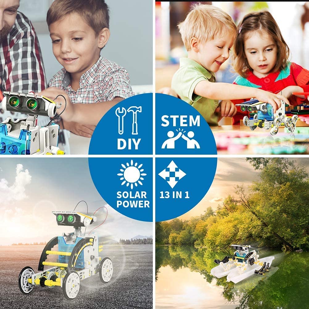 T-118 - Solar Powered 13-in-1 Solar Robots Learning Educational Toys Kit Charged by The Sun Kids DIY Solar Robotices Build Science Experiment Kit Birthday Gifts Game Toys for 8-12 Years Boys and Girls