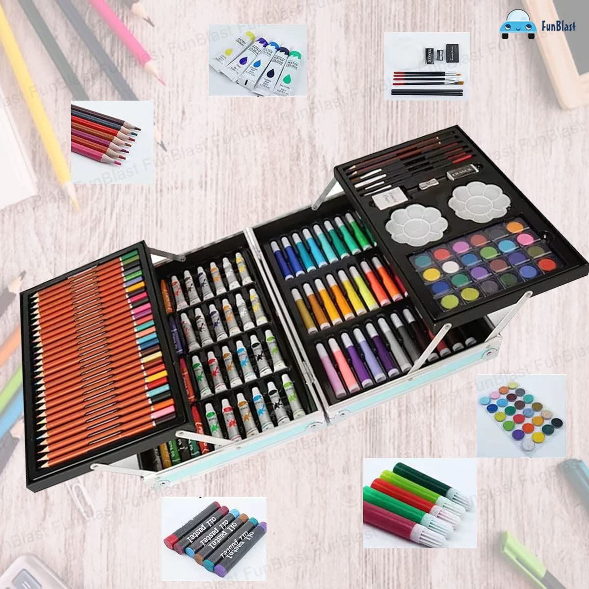 T-110-1 - Artist Colour Set - Space Theme Color Box with Multiple Coloring Kit, Professional Drawing Color Pencils, Oil Pastel, Sketches, Water Colors and Acrylic Paint Brush for Art Craft (Space)