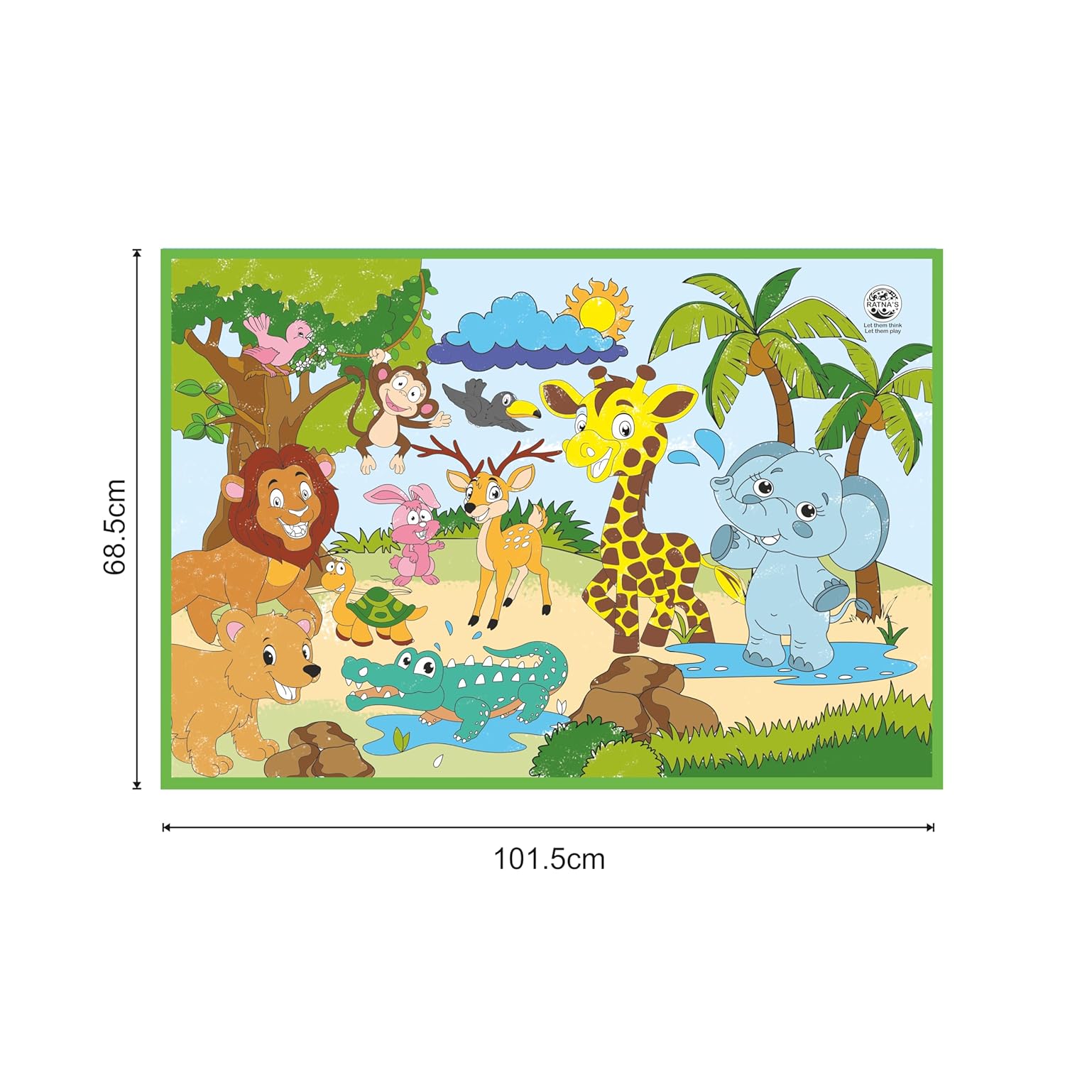 T-123-1 - Ratna's My Coloring Mat Jungle Printed Mat of Size 40 x 27 Inches, Washable & Reusable Colouring Kit for Kids 3+ Years