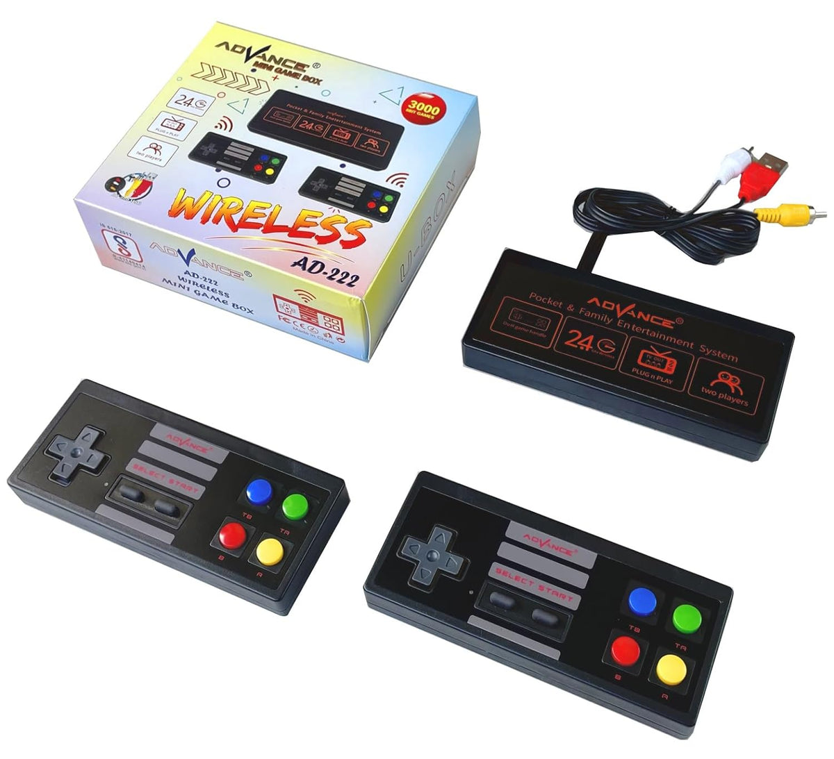 T-247 Advance TV Games Mini Box Wireless Multiplayer 3000 8BIT Games, Plug n Play with 2 Wireless remote, games like Classic Inbuilt Game Super Mario Bros, Contra, Double Dragon 2, F1 Race Etc