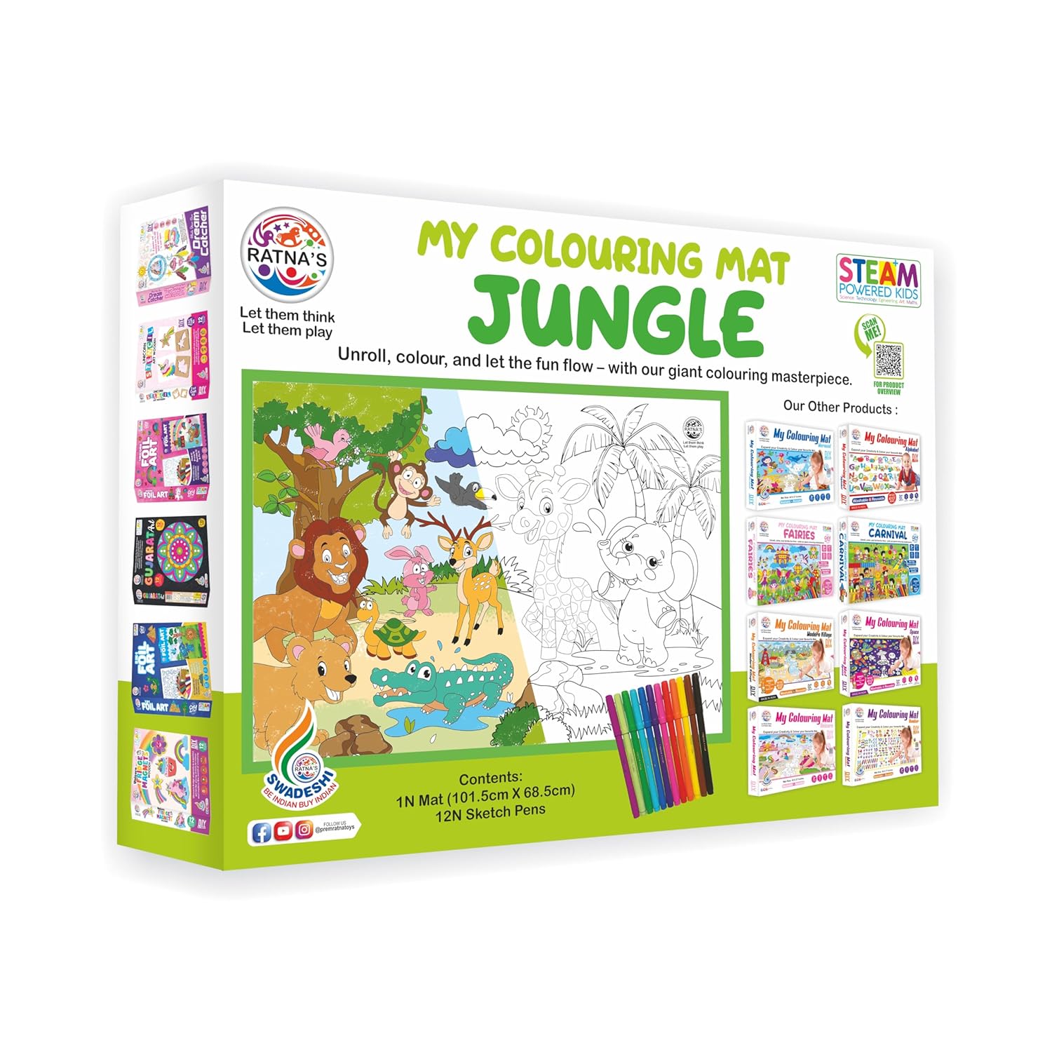 T-123-1 - Ratna's My Coloring Mat Jungle Printed Mat of Size 40 x 27 Inches, Washable & Reusable Colouring Kit for Kids 3+ Years