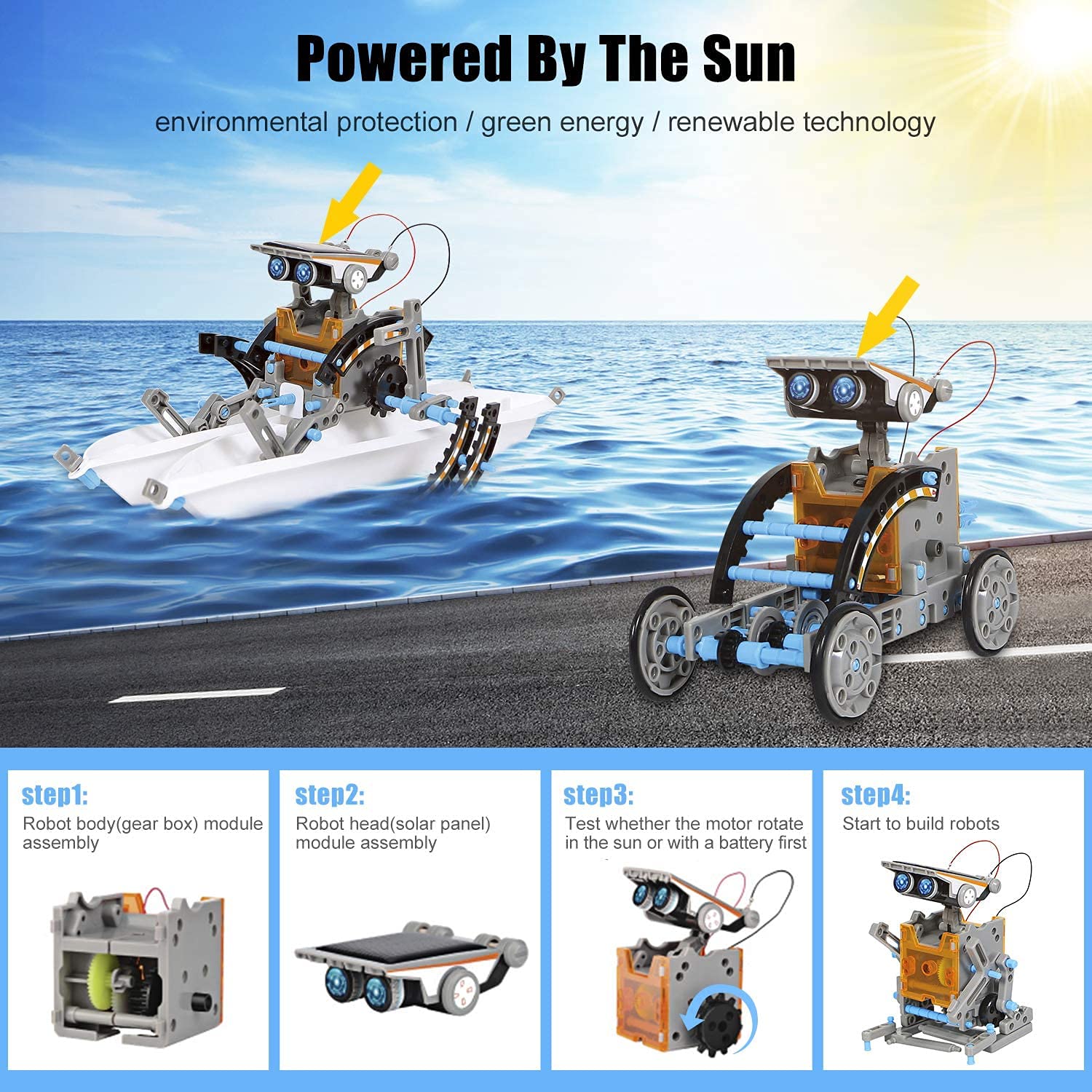 T-118 - Solar Powered 13-in-1 Solar Robots Learning Educational Toys Kit Charged by The Sun Kids DIY Solar Robotices Build Science Experiment Kit Birthday Gifts Game Toys for 8-12 Years Boys and Girls